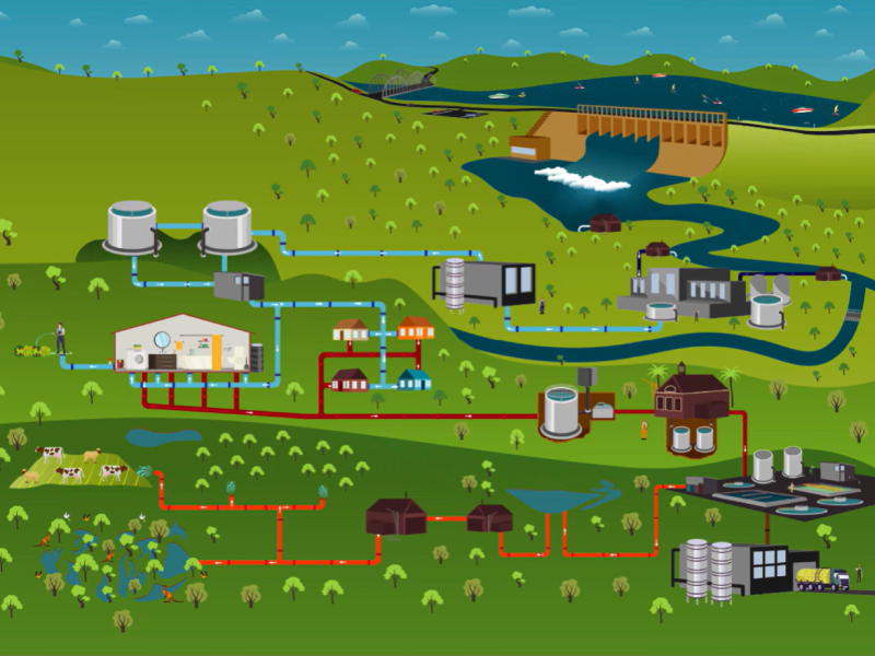 Infographic highlighting the journey of water through Albury's water cycle