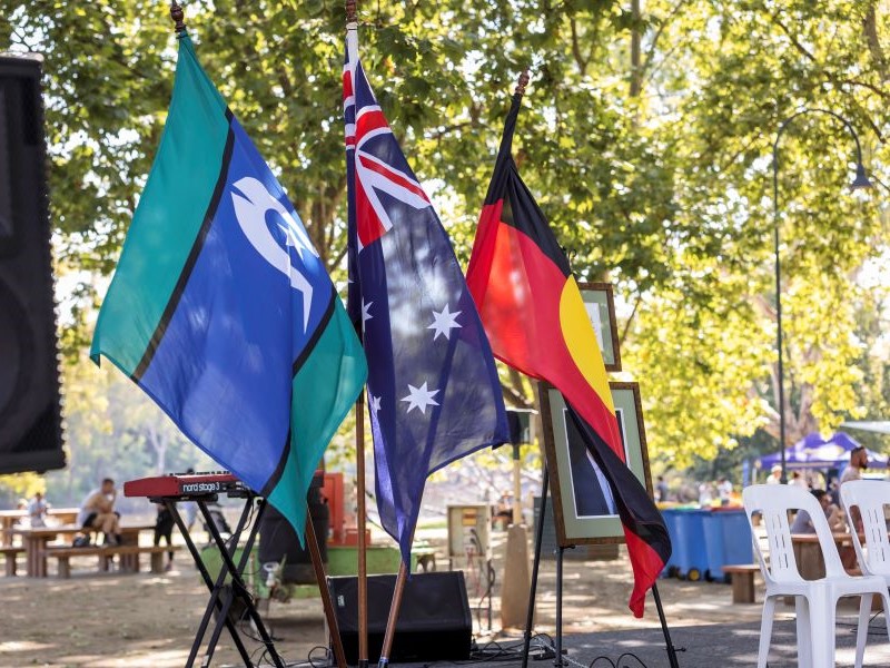 Three flags in a park