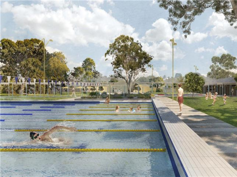 Artist's impression of swimmer in pool